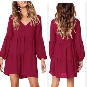 MissLook Short Sleeve Tunic V Neck Ruffle Loose Mini Swing Shift Dress size xl